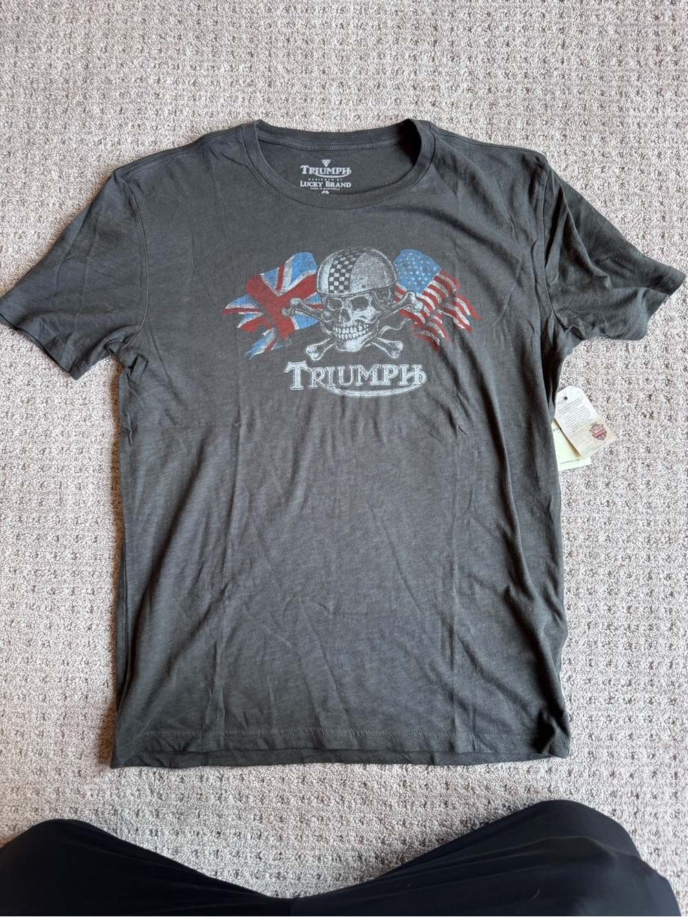 Triumph Black Short-Sleeve Tee with Skull & Flags Graphic
